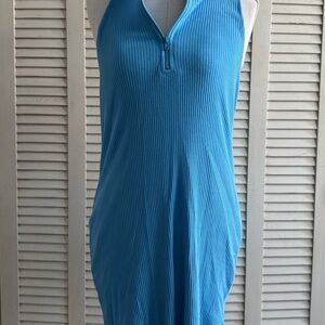 Blue Sleeveless Zip-Up Dress